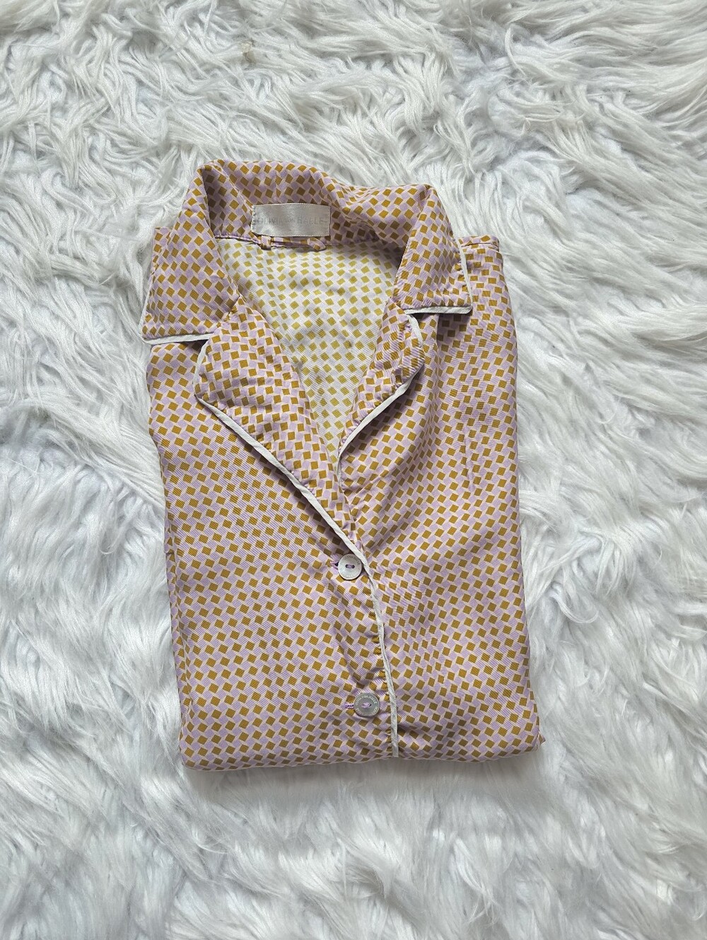 Olivia von Halle Pink and Yellow Geometric Silk Pajama Top